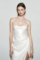 Satin Split Spaghetti Strap Bodycon Cocktail Dress