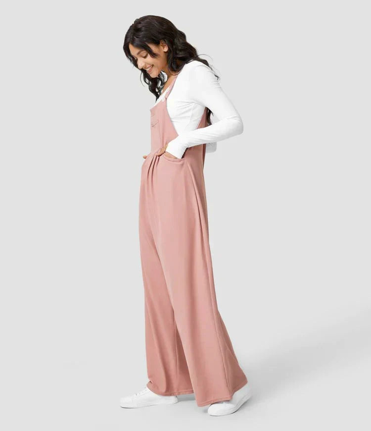 Adjustable Strap Bib Pocket Wide Leg Overall Jumpsuit