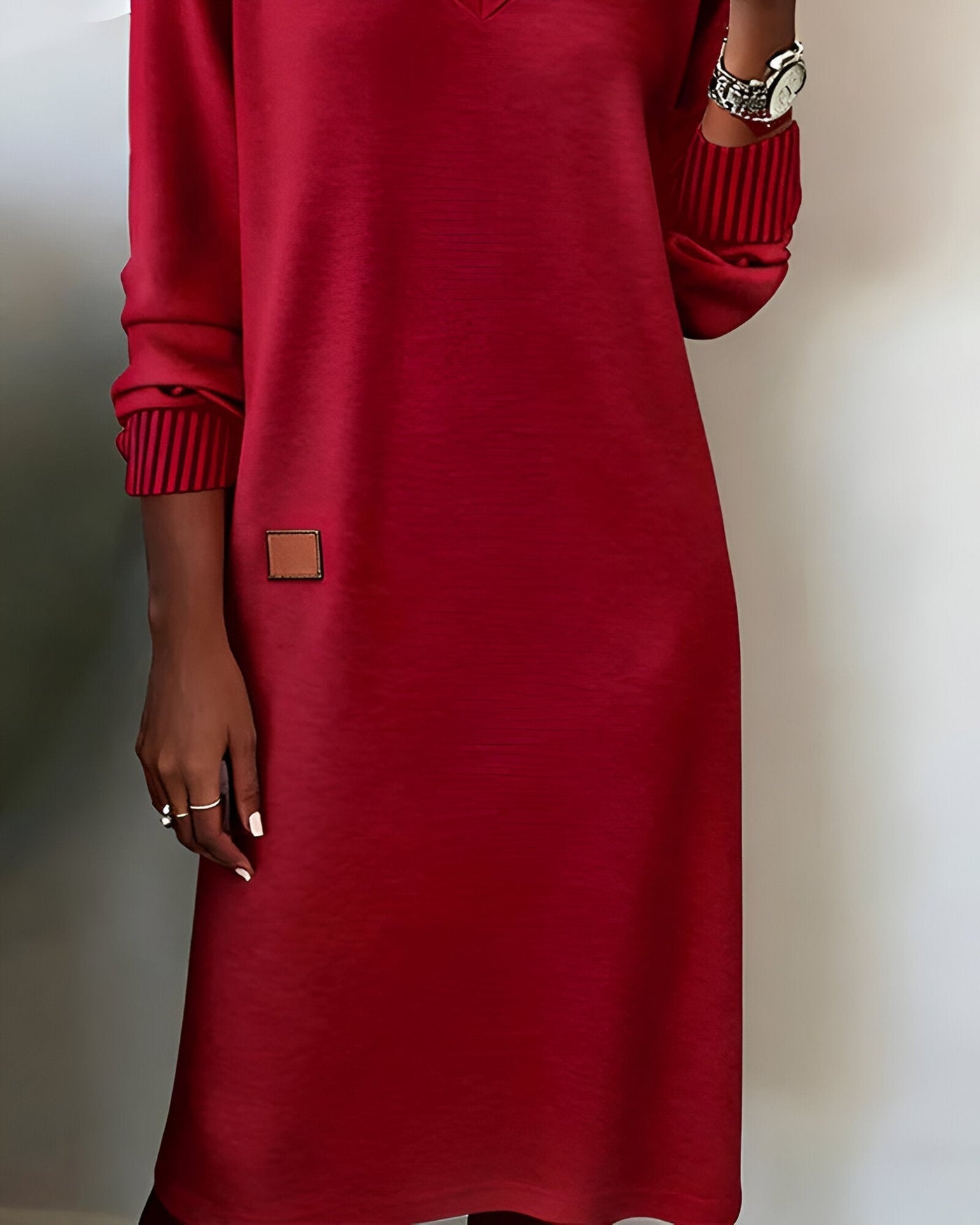 V-Neck Long Sleeve Knit Sweater Mini Dress 9