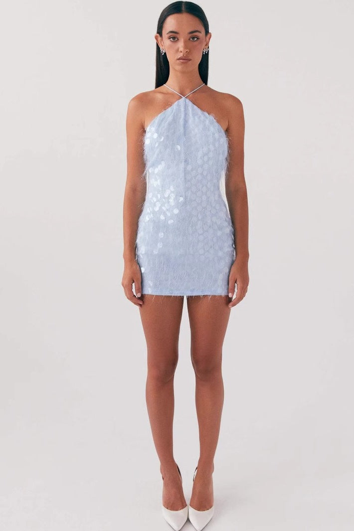 Backless Halter-Neck Sequin Dress
