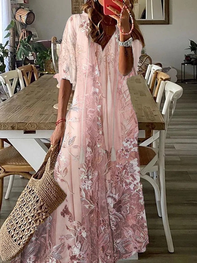 Floral Lace V-Neck Short Sleeve Maxi Dress 2