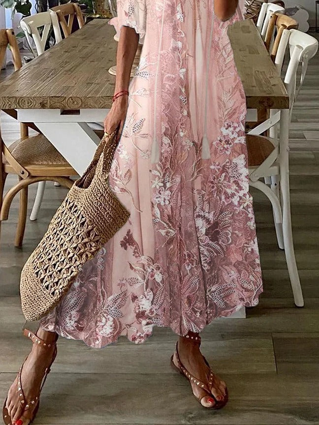 Floral Lace V-Neck Short Sleeve Maxi Dress 3