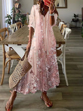 Floral Lace V-Neck Short Sleeve Maxi Dress