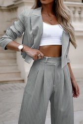 Casual Striped Cropped Two Piece Blazer Pants Set