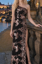 Sequin Backless Asymmetric Formal Dress