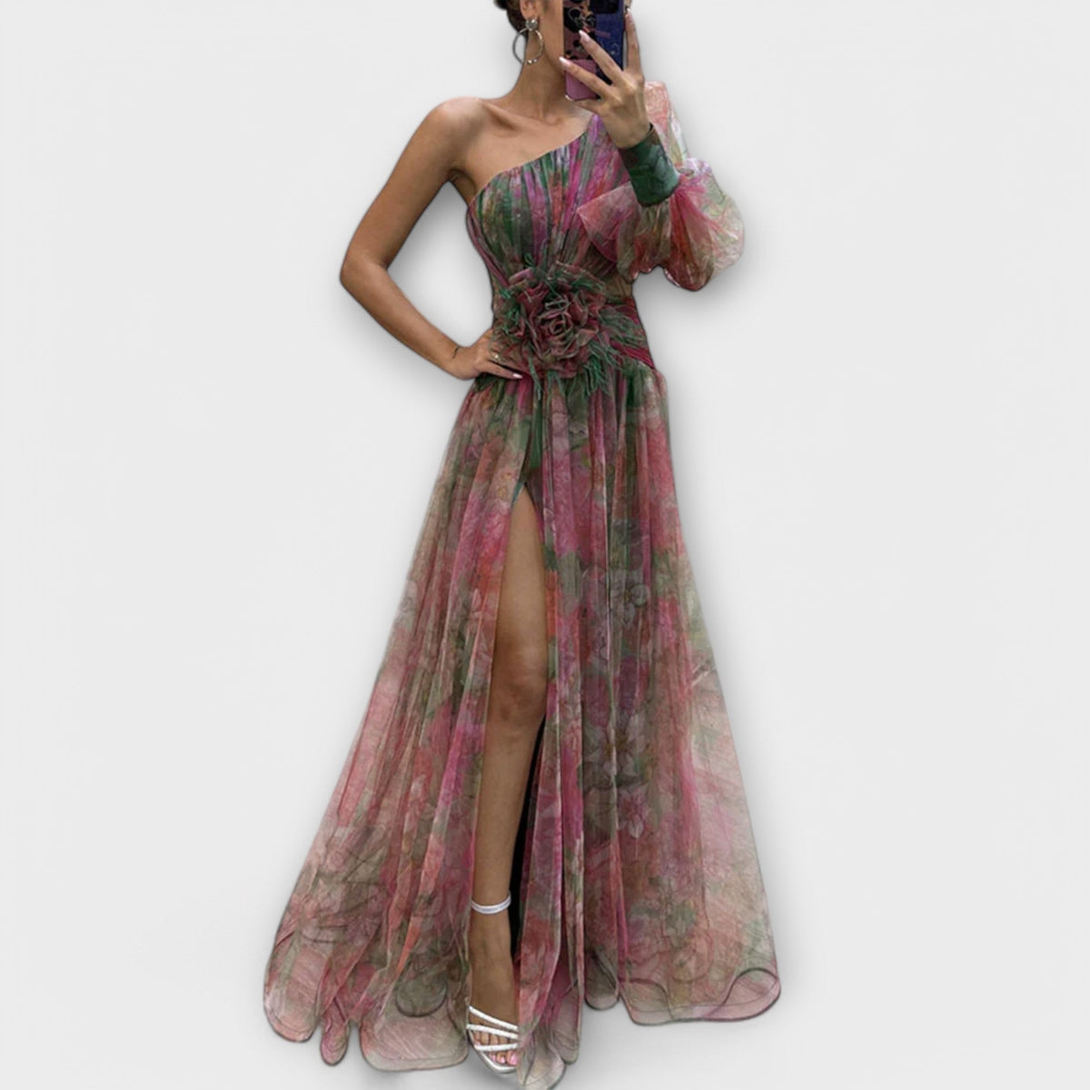 Floral One Shoulder High Split Maxi Gown
