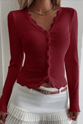 Retro Sheer Lace Long Sleeve Top