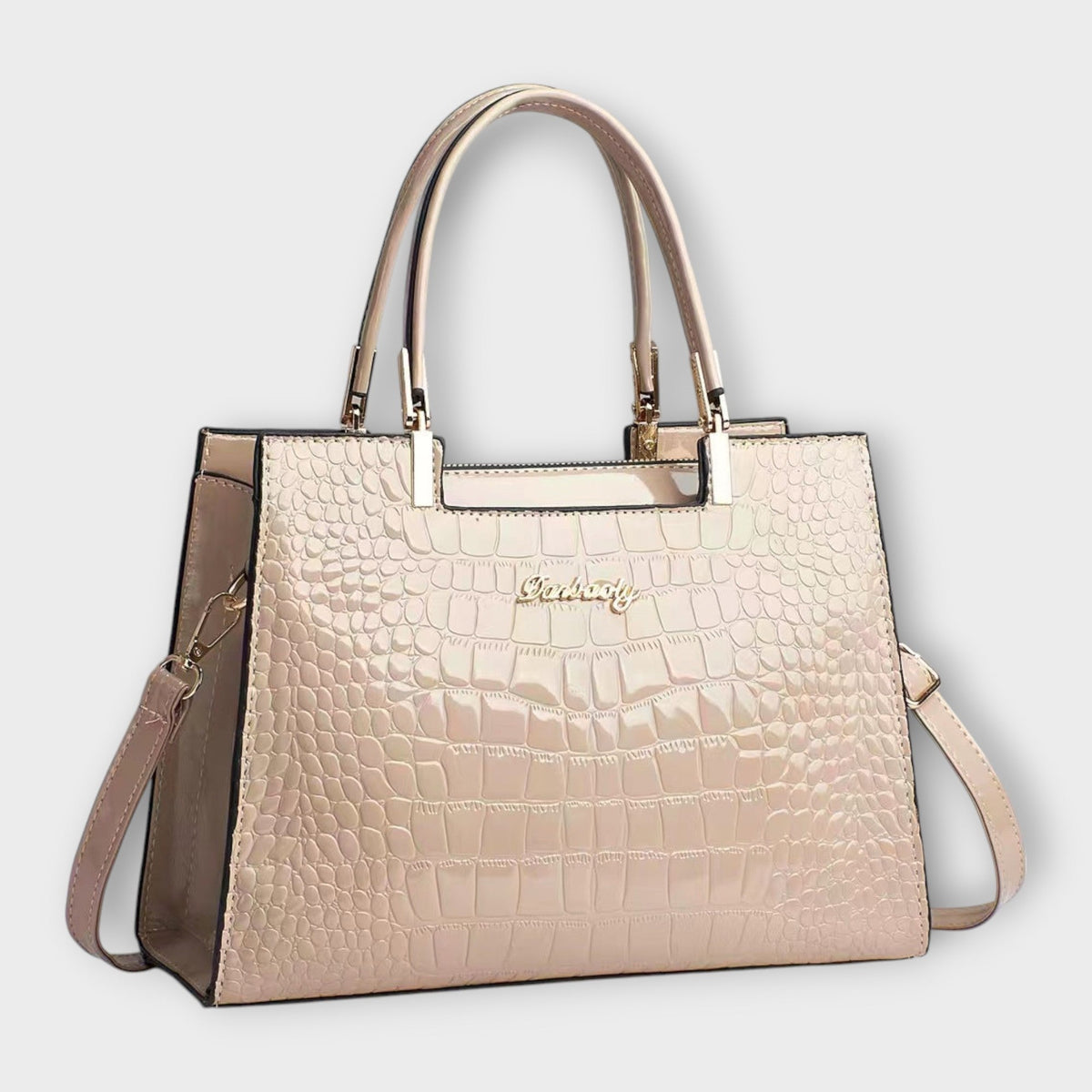 Croc Embossed Structured Top Handle Tote Bag