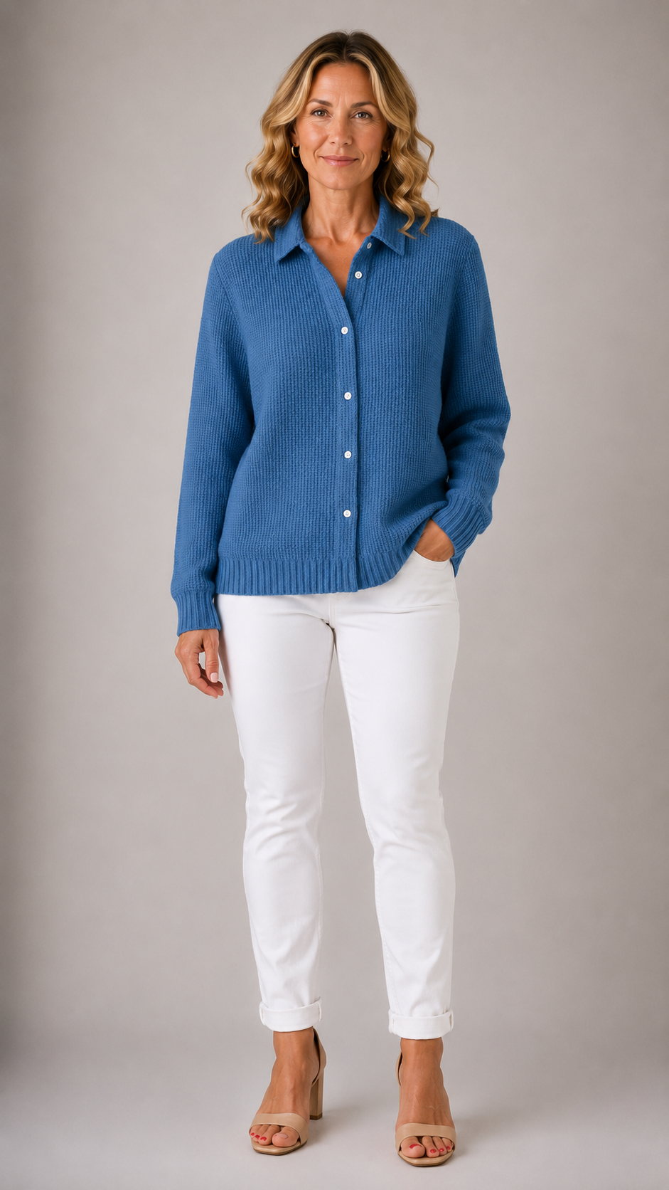Collared Button Front Waffle Knit Cardigan