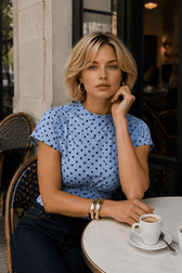 Polka Dot Waist Cinched Slim Crop Top