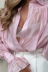 Loose Collared Solid Color Versatile Long Sleeve Blouse