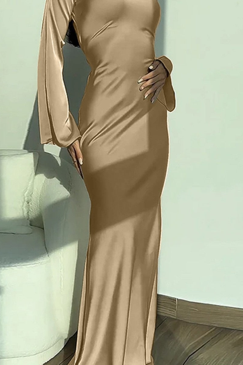 Round Neck Long Sleeve TieWaist Silk Dress