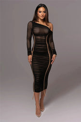 Diagonal Collar Mesh Midi Dress 9