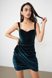 Jemima Teal Velvet Mini Dress - View 5