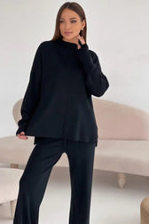 Slit Detail Sweater Wide Pants Knit Set