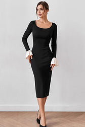 U Neck Lace Panel Midi Dress