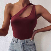 One Shoulder Cutout Cami Wine clothes one shoulder shirt Ship From Overseas shirt shirts tops Y.M