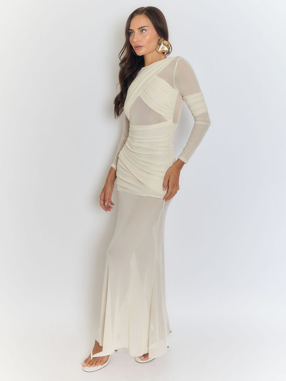 Cecilia Mesh Maxi Dress In White 11