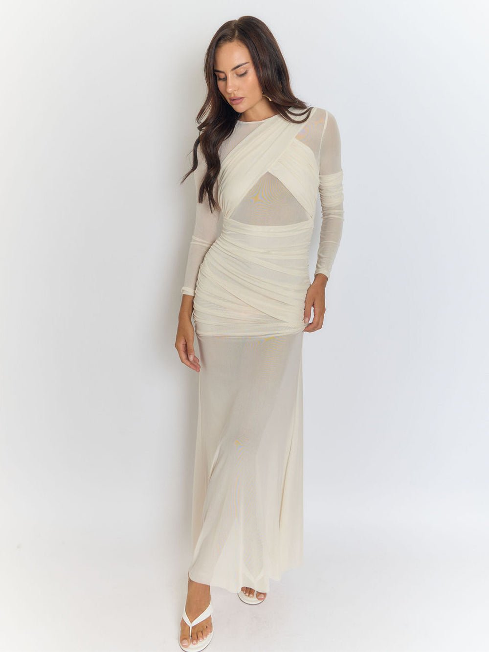 Cecilia Mesh Maxi Dress In White 8