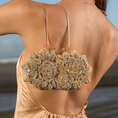 Floral Rose Crystal Embellished Clutch