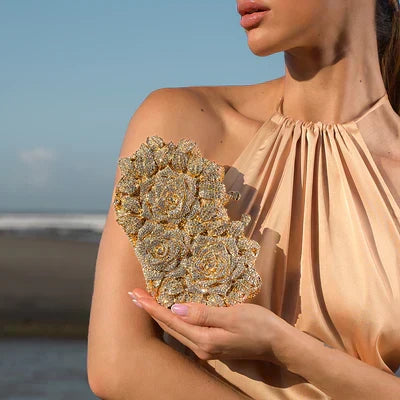 Floral Rose Crystal Embellished Clutch