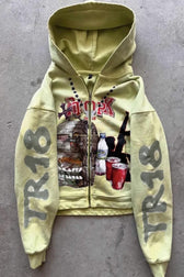 American Graffiti Print Zip Hoodie