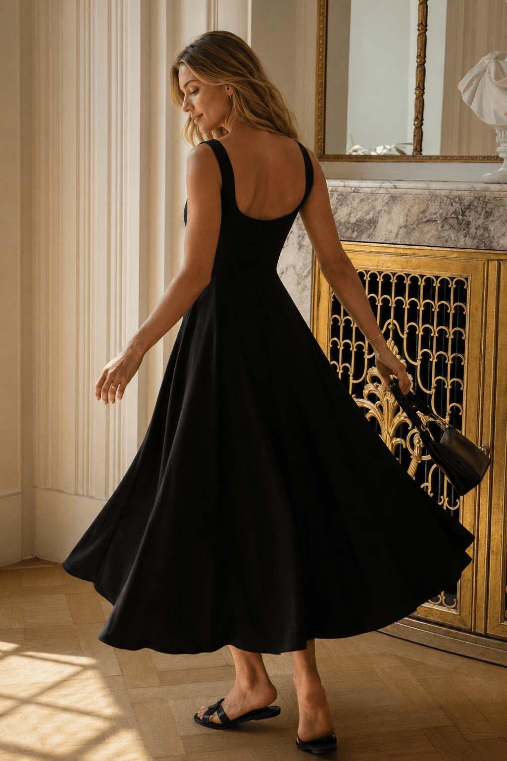 Minimalist Square Neck Slim A Line Slip Dress