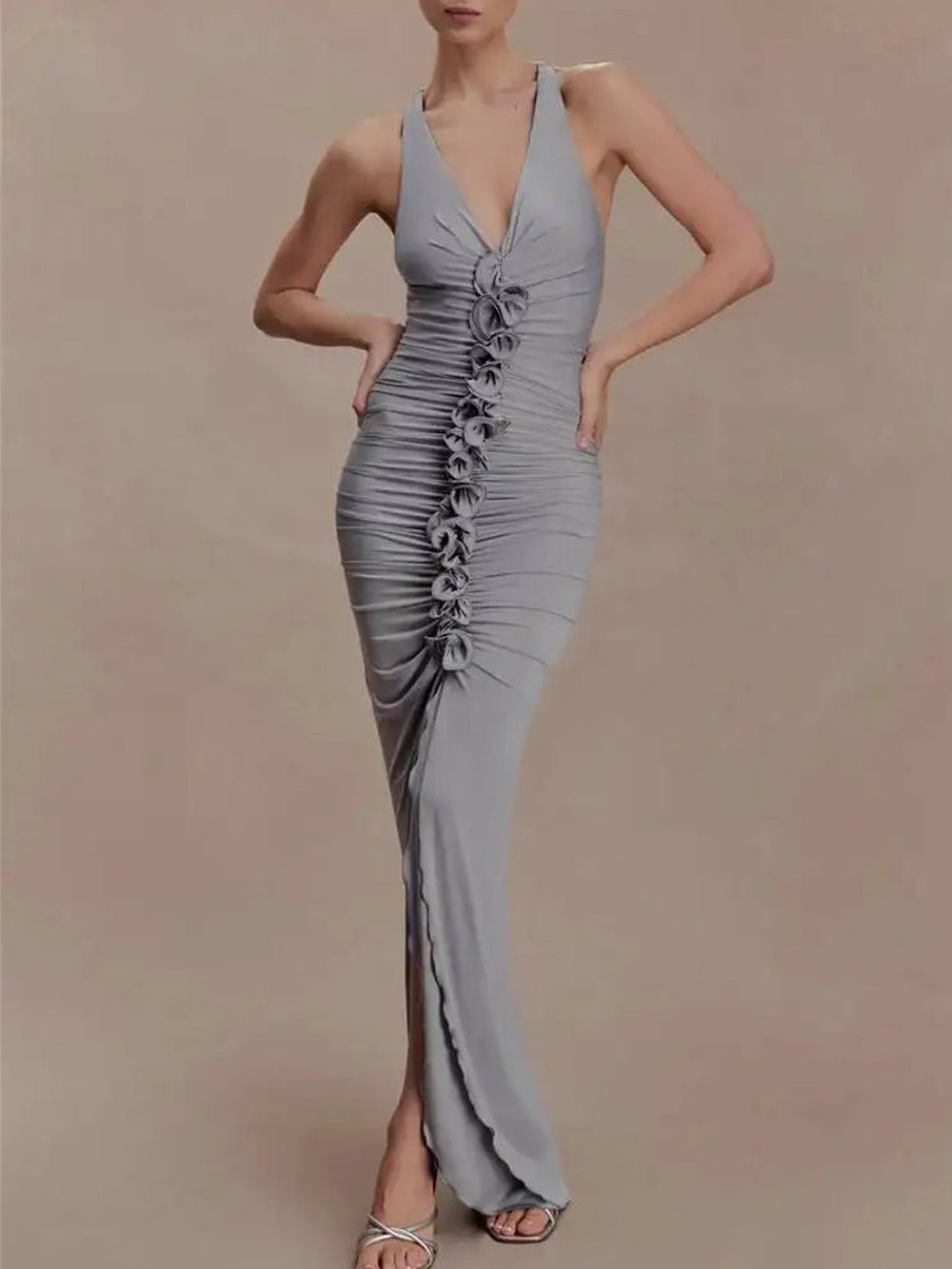 Celeste Ruched Halter Maxi Dress