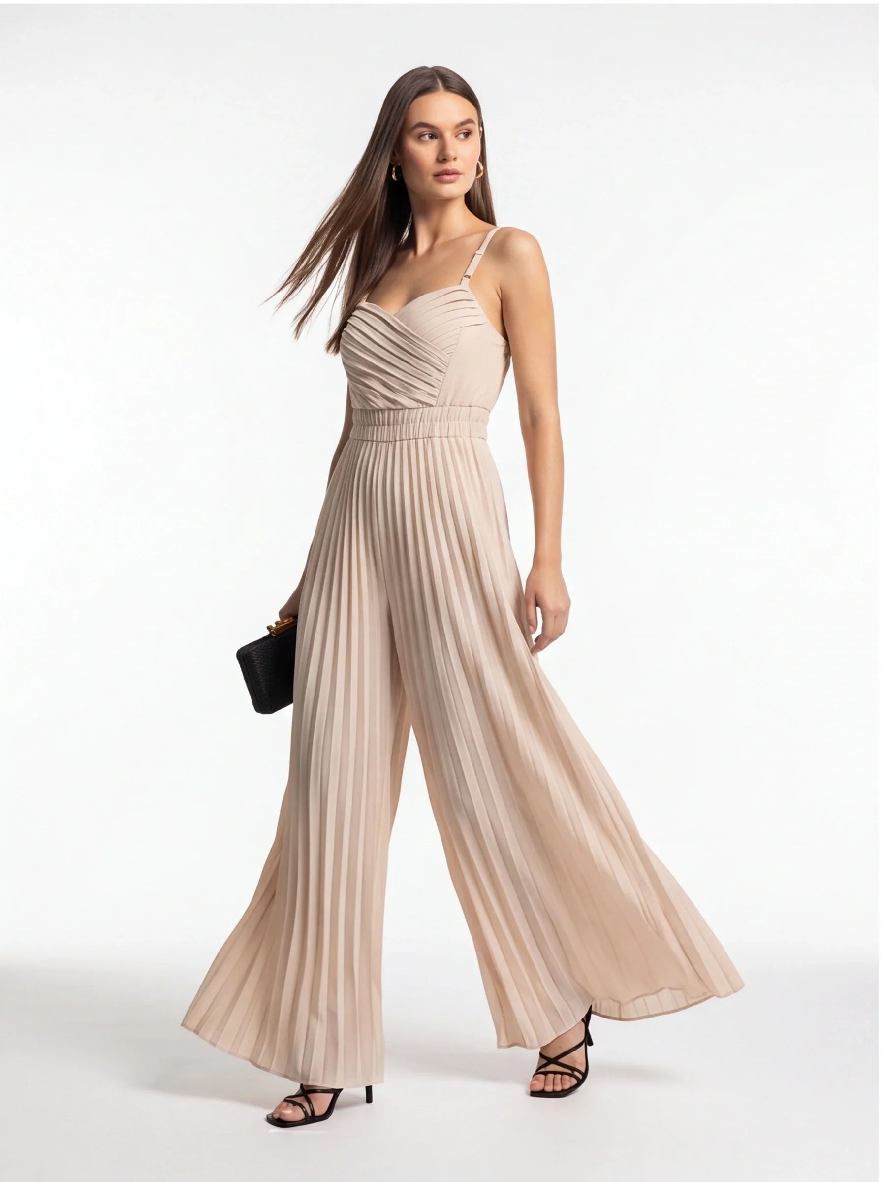 Elegant Wide-Leg Flared Jumpsuit with Adjustable Straps & Pockets