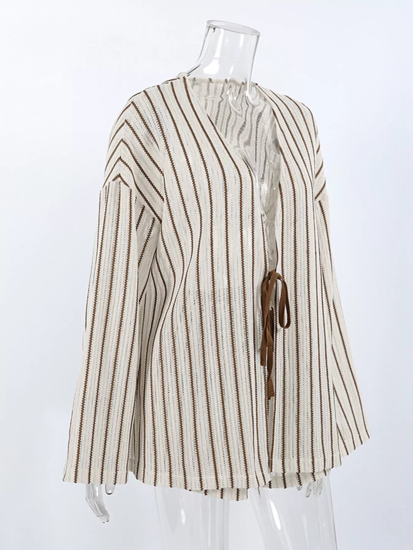 Striped Tie Front Top and Shorts Lounge Set