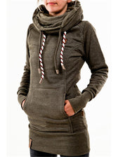 With And Front Hooded Pocket Fit Slim Sweatshirt Pullover Drawstring Army Green / S Sweaters-L
