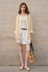 Elegant Sheer Linen Collared Long Sleeve Top