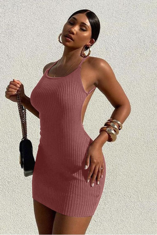 Cami Knit Solid SlimFit Mini Bodycon Sweater Dress