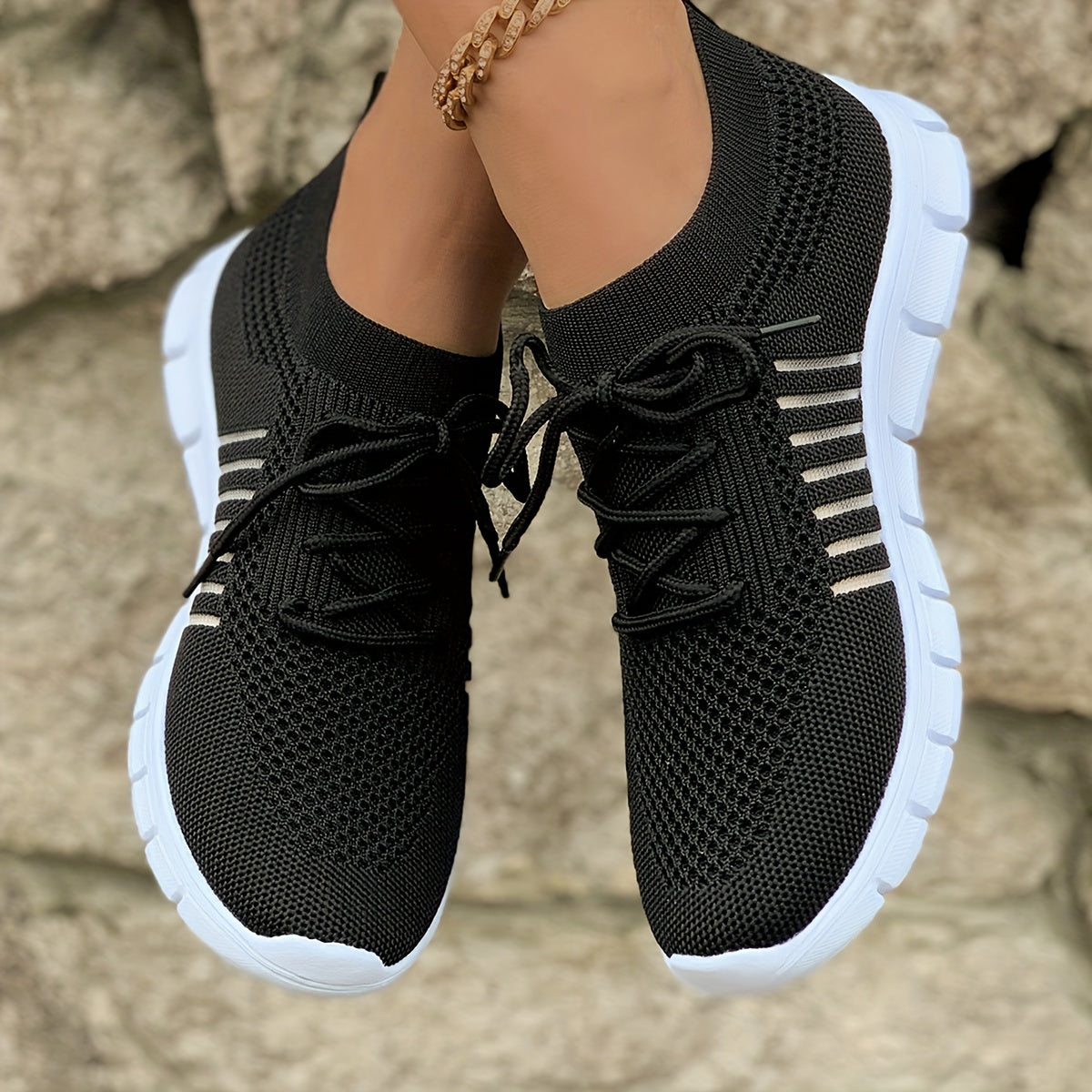 Knit Mesh Lace Up Low Top Sneakers
