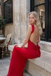 Bow Back Spaghetti Strap Maxi Formal Dress