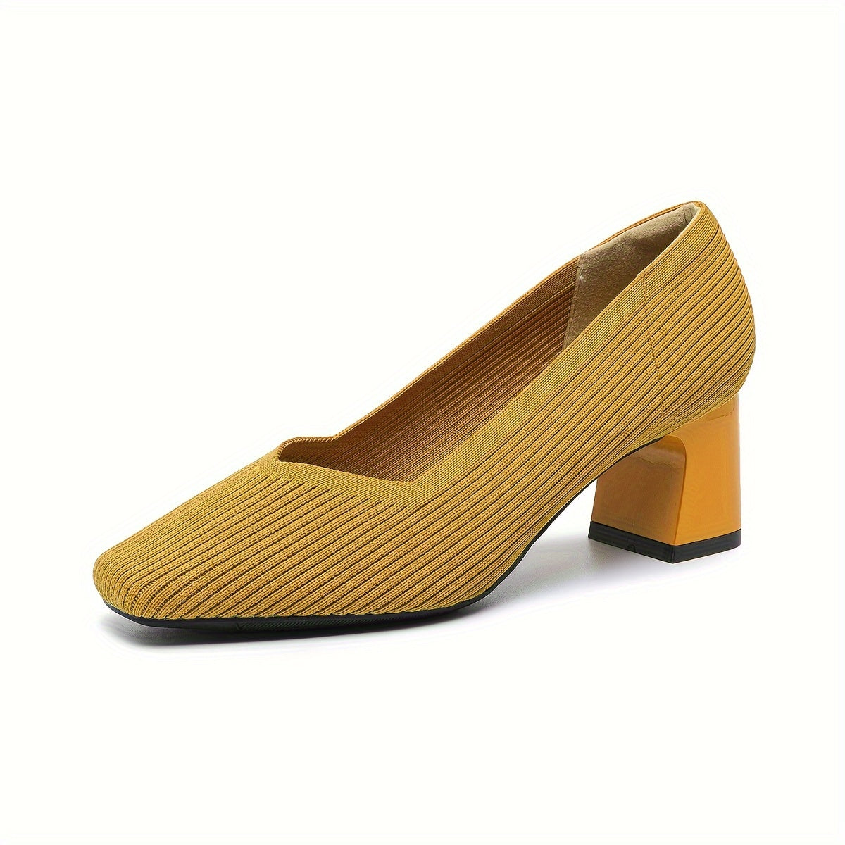 Square Toe Block Heel Slip On Pumps