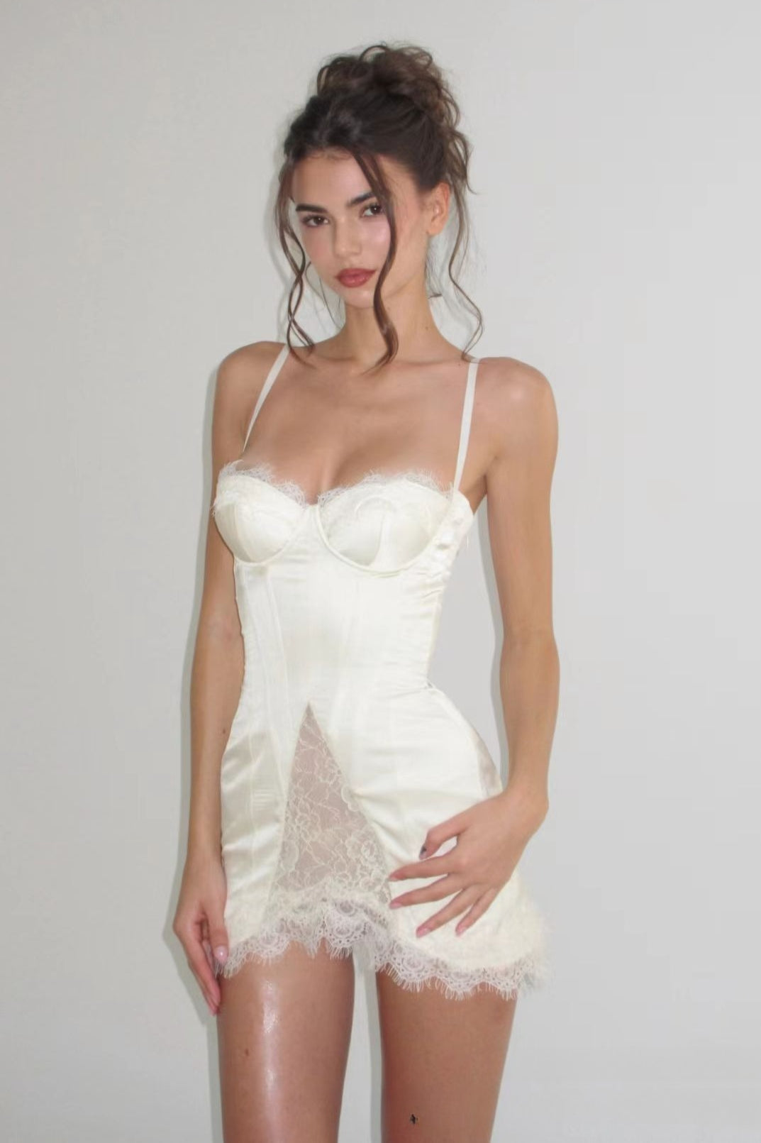 Lace Satin Mini Dress