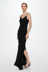 Sexy Backless Slit Fitted Spaghetti Strap Chiffon Ruffled Party Dress 4