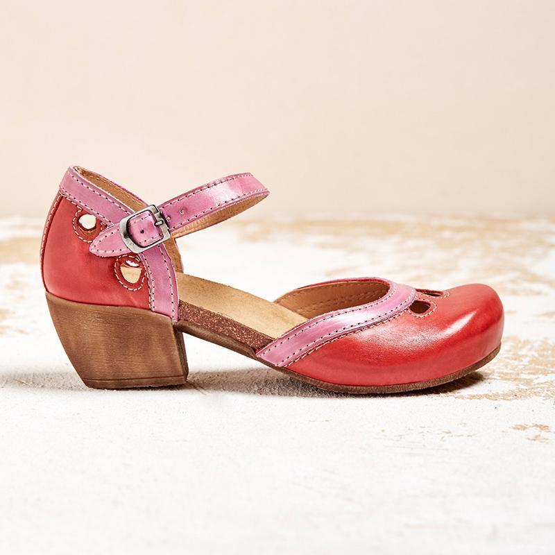 Round Toe Ankle Strap Block Heel Mary Jane Pumps