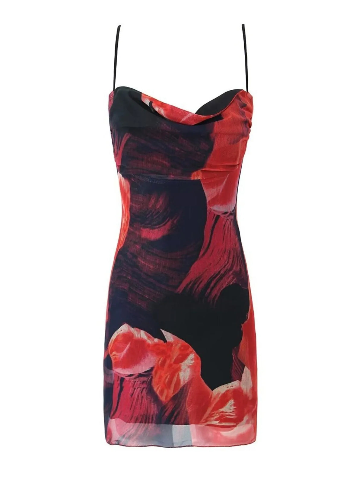 Abstract Print Mesh Cowl Neck Halter Cami Bodycon Mini Dress 2