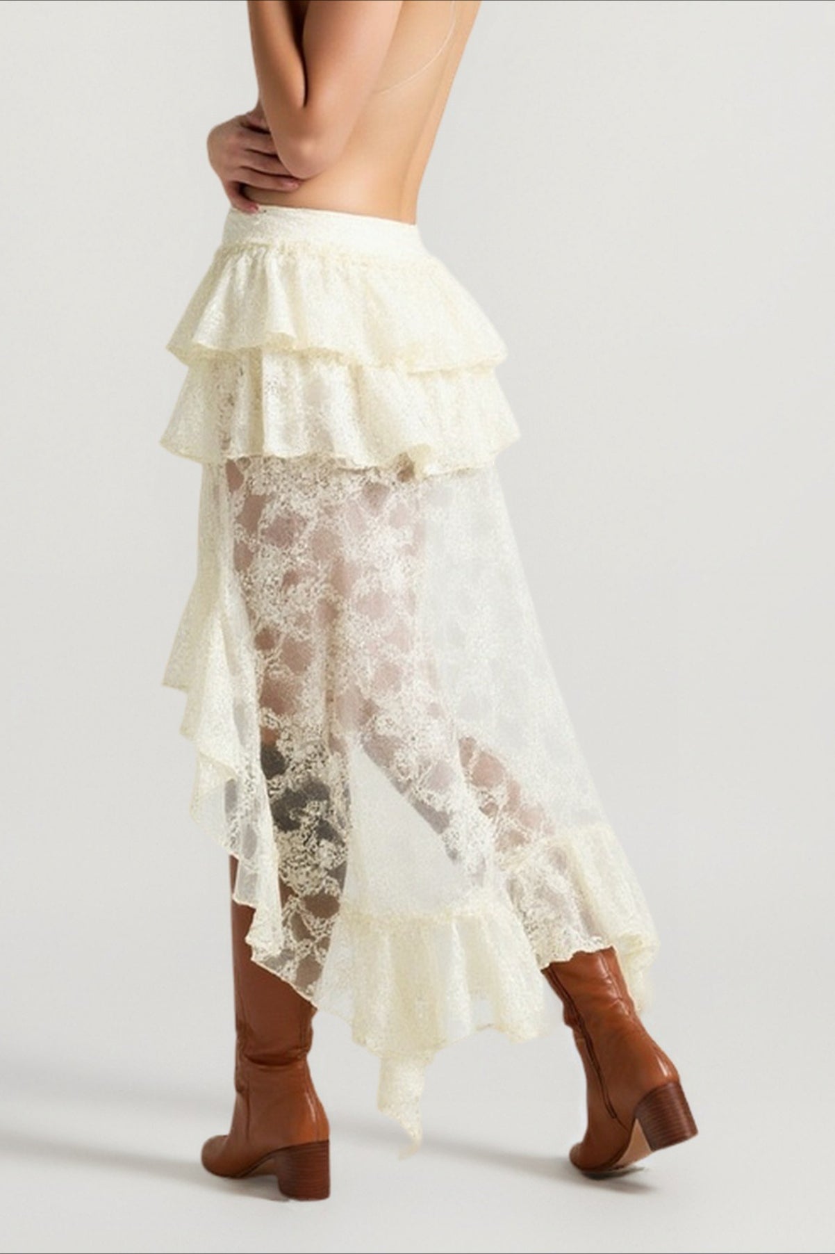 Lace Asymmetric Bodycon Skirt