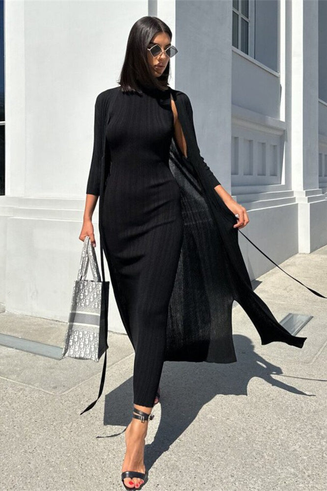 Sleeveless Turtleneck Knit Sweater Dress