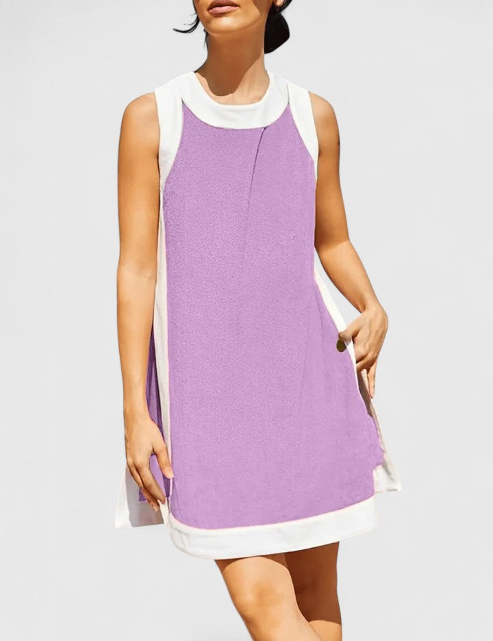Contrast Trim Round Neck Sleeveless Shift Mini Dress