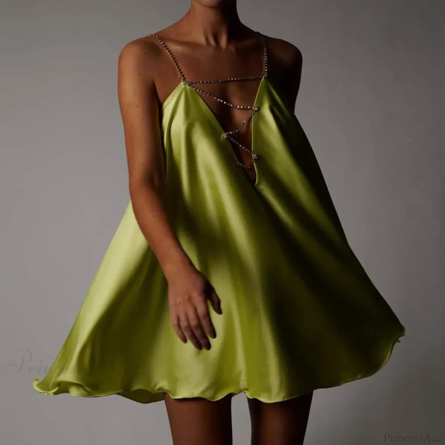 Chain Suspender Hollow Mini Dress Green / S minidress-250223