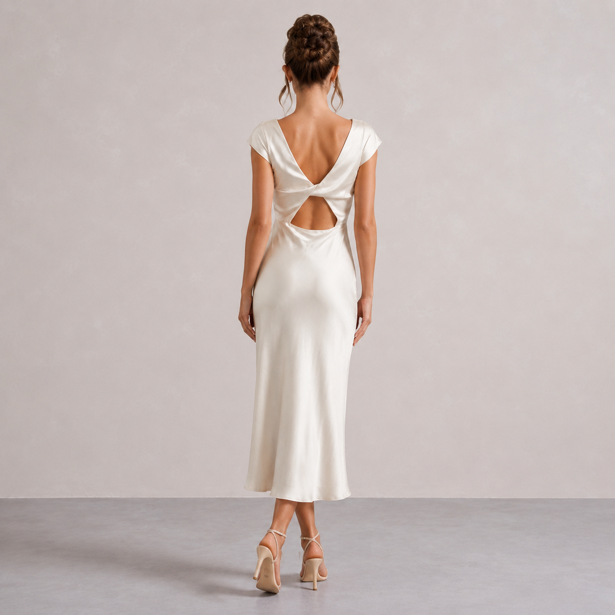Satin Cowl Neck Cap Sleeve High Split Midi Dress 6
