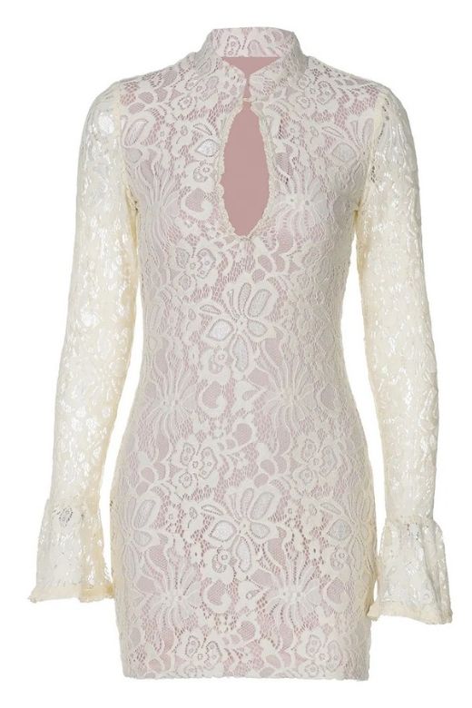 Charlotte Long Sleeve Bodycon Mini Dress - Cream