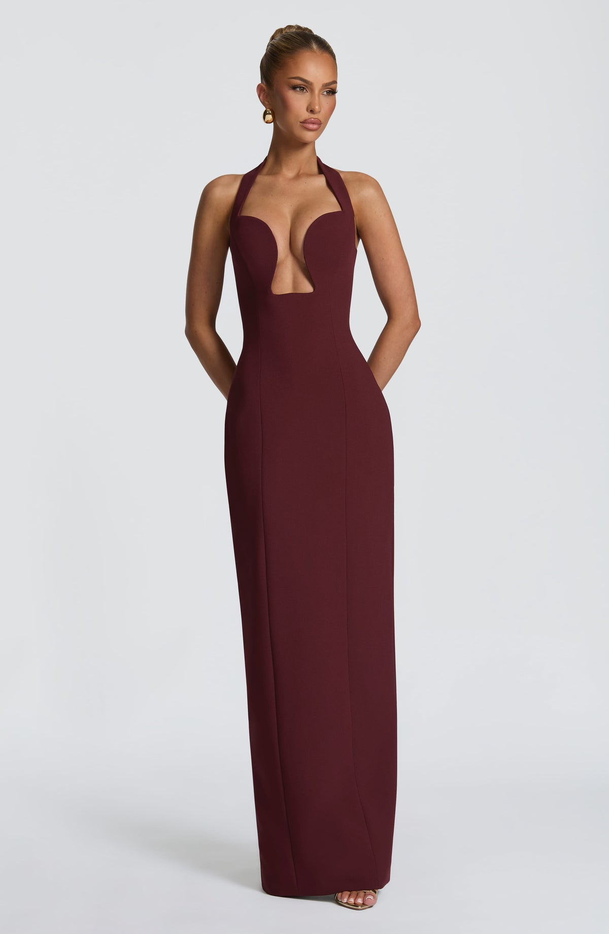Halter Neck Sculpted Plunge Cut Out Column Maxi Dress 7