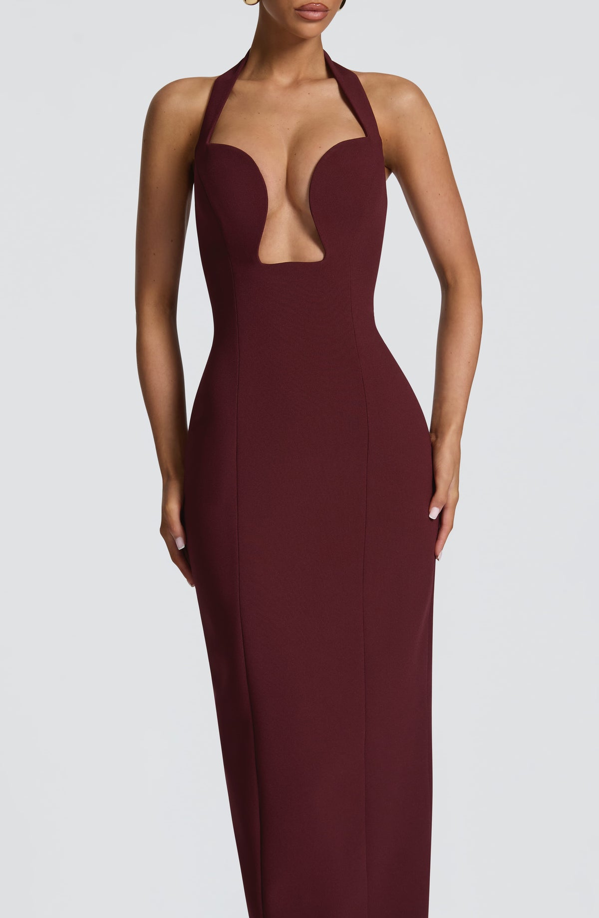 Halter Neck Sculpted Plunge Cut Out Column Maxi Dress 6