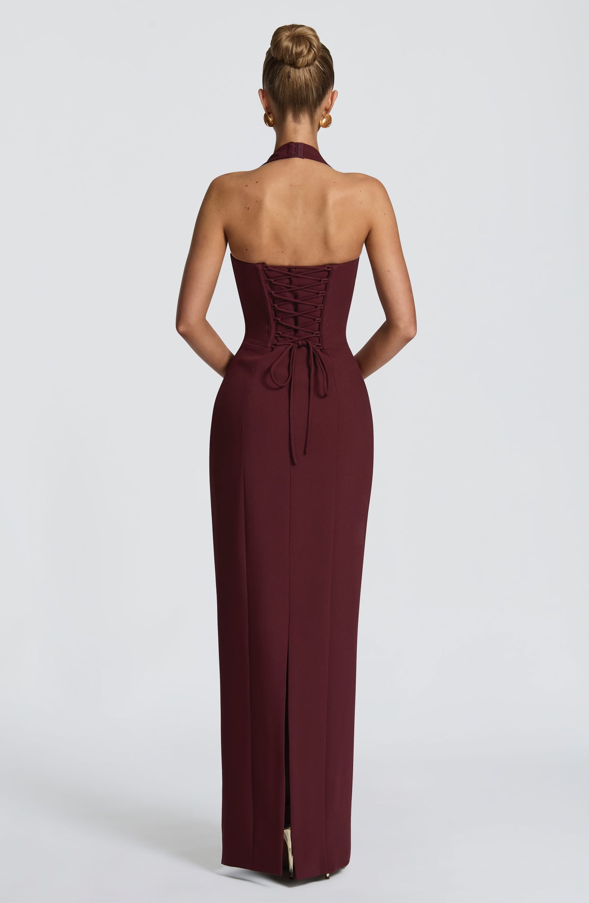 Halter Neck Sculpted Plunge Cut Out Column Maxi Dress 2