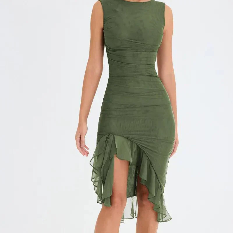 Midi Encarnación Dress with Ruffles for Women Holiday Party Outfit
